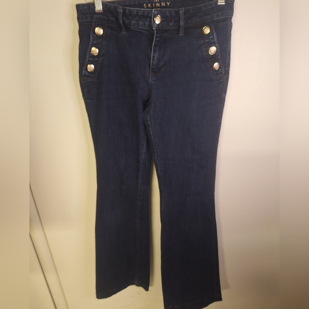 Women's Dark Blue Jeans with Button Detail